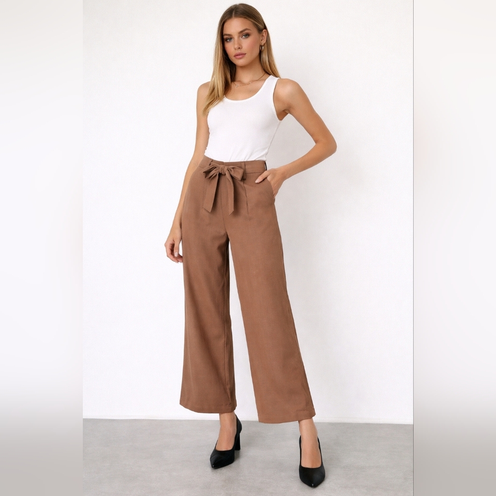 Bar III Tie Waist Wide Leg Pants Brown Size 12 High Rise